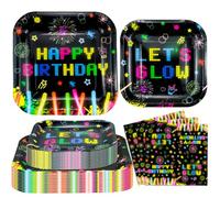 Paquete de 120 suministros de fiesta de neón que brillan en la oscuridad, decoración de fiesta de luz negra, decoraciones de fiesta de cumpleaños que sirven para 40