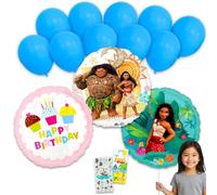 Paquete de 13 globos de Moana - Paquete con 2 globos de aluminio con globo de cumpleaños Maui Plus, calcomanías, más | Decoraciones Moana para fiestas