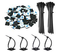 Paquete de 140 soportes adhesivos de 3/4 pulgadas para base de cable autoadhesivos con clips de alambre multiusos con agujero de tornillo, soporte de alambre de anclaje, color negro