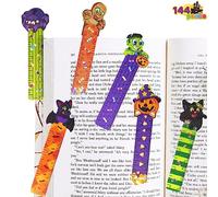 Paquete de 144 reglas de Halloween para favoritos de fiesta (6 diseños) con estampados temáticos de Halloween para decoraciones navideñas, regalos, decoración de fiesta de Halloween