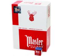 Paquete de 144 tizas de billar Master Billiard azules con caja protectora - Tiza de billar profesional para una cobertura suave y uniforme en la