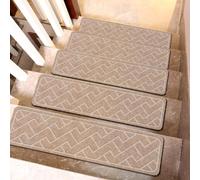 Paquete de 15 alfombrillas antideslizantes de poliéster marrón con respaldo automático reutilizable para escalones de madera, alfombrillas de seguridad para proteger a niños mayores mascotas de