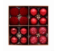 Paquete de 16 adornos de Navidad rosas inastillables, 4 texturas, incluyendo bolas flocadas mate y purpurina, decoraciones navideñas irrompibles de 6 cm para árbol (rojo baya)