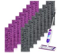 Paquete de 16 almohadillas desechables de repuesto para fregona, versión mejorada compatibles con Swiffer Spray, almohadillas lavables para limpieza de suelos, paquete de 8 unidades moradas + 8