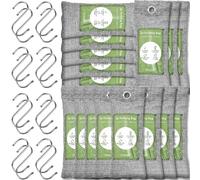 Paquete de 16 bolsas purificadoras de aire de carbón de bambú, bolsas de carbón activado absorbente de olores, absorbente de humedad, ambientador natural para automóvil, desodorante para (16x50g)