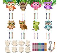Paquete de 16 campanillas de viento para niños, haz tu propio timbre de viento de búho, pintura para colorear, búho, artes y manualidades, regalos de cumpleaños para niñas y niños, adornos de Navidad