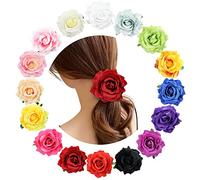 Paquete de 16 cintas elásticas para el pelo hechas a mano con rosas grandes y coloridas para el cabello, coleteros para coletas, accesorios decorativos para mujeres, bodas, fiestas nupciales, peinados