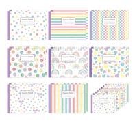 Paquete de 16 cuadernos de composición pastel a granel Boho Rainbow Smile Face a cuadros, diario rayado universitario, 80 páginas, bonitos cuadernos estéticos, regalo de vuelta a la escuela