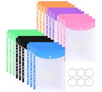 Paquete de 18 carteras de plástico A4 perforadas, carpetas expandibles de plástico para documentos con botón, tarjeta de pestaña y 6 carpetas para la escuela, el hogar (6 colores)