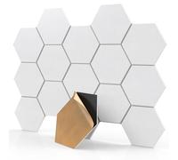 Paquete de 18 paneles acústicos autoadhesivos hexagonales blancos, paneles de pared insonorizados de 12 x 10 x 0.4 pulgadas, absorción de sonido de alta densidad para estudios, oficinas y cine en casa