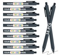 ("Paquete de 18 y personalización GRATUITA) Bolígrafos de plástico con texto/logotipo impreso con rayos UV, opciones multicolores, bolígrafos de personalizados exclusivos para oficina y