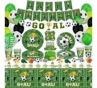 Paquete de 181 suministros para fiesta de fútbol, decoración de cumpleaños, decoración de fiesta de fútbol, servilleta, mantel, pancarta de fútbol para niños, temática deportiva, decoración de