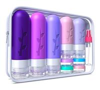 Paquete de 19 botellas de viaje para artículos de tocador, recipientes de silicona aprobados por la TSA, para artículos de tocador, a prueba de fugas, recargables, accesorios de viaje para champú