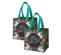 Paquete de 2/4/6/12 Bolsas de Regalo No Tejidas Pascua Con Asas Bolsas Tote Reutilizables Conejo Huevo Bolsas de Golosinas Plegables Para Búsqueda de Huevos Dulces Chocolate