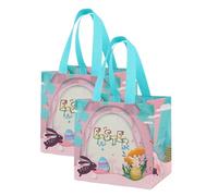 Paquete de 2/4/6/12 Bolsas de Regalo No Tejidas Pascua Con Asas Bolsas Tote Reutilizables Conejo Huevo Bolsas de Golosinas Plegables Para Búsqueda de Huevos Dulces Chocolate