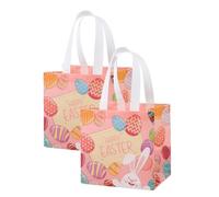 Paquete de 2/4/6/12 Bolsas de Regalo No Tejidas Pascua Con Asas Bolsas Tote Reutilizables Conejo Huevo Bolsas de Golosinas Plegables Para Búsqueda de Huevos Dulces Chocolate