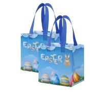 Paquete de 2/4/6/12 Bolsas de Regalo No Tejidas Pascua Con Asas Bolsas Tote Reutilizables Conejo Huevo Bolsas de Golosinas Plegables Para Búsqueda de Huevos Dulces Chocolate