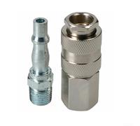 Paquete de 2 adaptadores de aire PCL macho a hembra, 1/4 pulgadas para rosca BSP, conector de liberación rápida con válvula integrada para manguera de compresor de aire, chapado en zinc