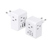 Paquete de 2 adaptadores de enchufe de viaje europeo, adaptador de enchufe de alimentación internacional con 3 tomacorrientes, 3 puertos de carga USB (1 USB C), adaptador de enchufe tipo C, esencial