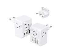 Paquete de 2 adaptadores de enchufe de viaje europeo, adaptador de enchufe de alimentación internacional con 3 tomacorrientes, 3 puertos de carga USB (1 USB C), adaptador de enchufe tipo C, esencial