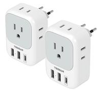 Paquete de 2 adaptadores de enchufe europeo con 4 tomas de corriente y 3 puertos USB, compatibles con Italia, España, Francia, Portugal, Islandia y