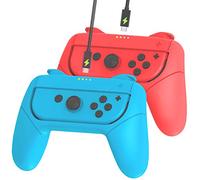 Paquete de 2 agarres de alegría compatibles con Nintendo Switch Joy-Cons para mango de juego extra confort con función de carga (1 rojo y 1 azul)