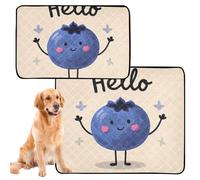 Paquete de 2 alfombrillas antideslizantes para orina de gato, para gatos de interior, 24 x 36 pulgadas + 36 x 42 pulgadas, diseño de Hello Cartoon Cute Blue Blueberry