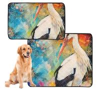 Paquete de 2 alfombrillas para orina de perro y gato, antideslizantes, para cama de mascotas, 24 x 36 pulgadas + 36 x 42 pulgadas, impresión artística colorida de cigüeña