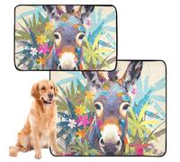 Paquete de 2 alfombrillas para orina de perro y gato, lavable, antideslizante, para asiento de coche, 61 x 91 cm + 91 x 106 cm, impresión artística de flores de burro