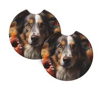 Paquete de 2 alfombrillas para portavasos con diseño de perro lindo con flores, antideslizantes de 2.7 pulgadas, para botellas de agua, universales