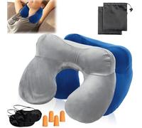 2 cojines inflables para el cuello de viaje, inflables, portátiles, para camping, avión, viajes, tren, coche, oficina, almohada de viaje, inflable, con vendaje, tapones para los oídos