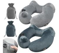 Paquete de 2 Almohadas inflables para el Cuello de Viaje con Bolsa compacta y Funda Lavable para Dormir en avión, Almohada de Terciopelo Suave para Vuelo Largo, cojín para el Cuello para Apoyo a la