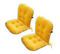 Paquete de 2 almohadillas gruesas suaves con respaldo, respaldo bajo, almohadillas de asiento para exteriores, con lazos, color amarillo, ideal para patio y cocina