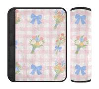 Paquete de 2 almohadillas para cinturón de hombro rosa con lazo de flores a cuadros que protegen tu cuello y hombros para la mayoría de los coches, protector para cinturón de carro