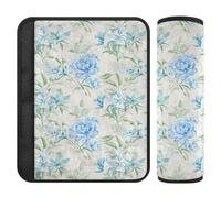 Paquete de 2 almohadillas para correas de flores azules frescas en verano, libera el estrés en tu cuello y hombros, bonitas fundas para cinturón de seguridad para automóvil