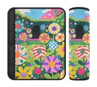 Paquete de 2 almohadillas para correas de hombro con diseño de flores redondas de dibujos animados, libera el estrés en tu cuello y hombros, accesorios de coche, fundas para cinturón de seguridad para