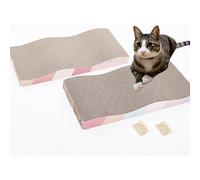 Paquete de 2 almohadillas rascadoras para gatos en forma de onda con hierba gatera - Tapete rascador de cartón corrugado duradero para gatos de interior