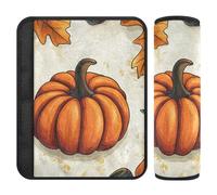 Paquete de 2 almohadillas transpirables para cinturón de seguridad de automóvil, para mochila y correa de hombro, para adultos, jóvenes, niños, M, calabaza y hojas de bellota