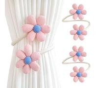 Paquete de 2 alzapaños de cortina trenzados, alzapaños de flores para cortinas, clips de cortina de flores rosas y moradas y alzapaños de cortina, soporte de cortina sin perforaciones para niñas (rosa