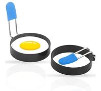 Paquete de 2 anillos de huevo de acero inoxidable con mango plegable antiquemaduras, revestimiento antiadherente, adecuado para freír huevos, dar forma, panqueques, mini hamburguesa