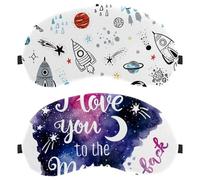 Paquete de 2 antifaz con texto en inglés "I Love You to The Moon", para dormir de lado, máscara suave para dormir para mujeres y hombres, bloqueo de luz completo, cero presión nocturna con los ojos