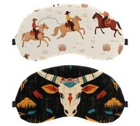 Paquete de 2 antifaz para dormir con patrón de vaca del salvaje oeste vintage occidental para dormir boca arriba y de lado, 100% bloqueo de luz, ajustable y transpirable, cero presión ocular