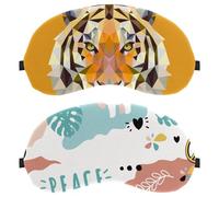 Paquete de 2 antifaz para dormir de espalda y de lado, patrón de palabras de animales dibujados a mano, máscara de ojos 100% de bloqueo de luz, ajustable y transpirable, cubierta de ojos para dormir