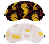 Paquete de 2 antifaz para dormir de lado, lindos cerdos blancos, corona amarilla, rosa cero presión ocular, cubierta ajustable para dormir, bloquea completamente la sombra de ojos ligera