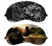 Paquete de 2 antifaz para dormir de lado, máscara de dormir, elefante salvaje para bañarse, atardecer del bosque, bloqueo de luz, cubierta suave para viajes, siesta, avión