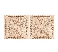 Paquete de 2 Apliques de Madera Tallada, CalcomaníA de Talla Cuadrada, Sin Pintar, Puerta de Flores, Armario, DecoracióN de Muebles, 3,94X3,94
