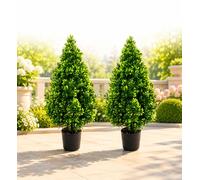 Paquete de 2 árboles topiarios artificiales de boj en maceta para porche, plantas artificiales de 70 cm para exteriores e interiores con maceta, arbustos artificiales realistas en maceta, árbol de