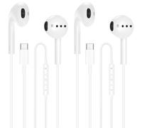 Paquete de 2 auriculares USB C para iPhone 17, 16, 15 Pro Max, auriculares con cable tipo C con micrófono con cancelación de ruido y control de volumen, auriculares intraurales de alta fidelidad