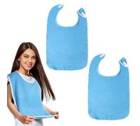 Paquete de 2 baberos para adultos para comer, color azul, unisex, para adultos, reutilizables, de tela de rizo, para ancianos, para mujeres y hombres, protectores de ropa impermeables para personas