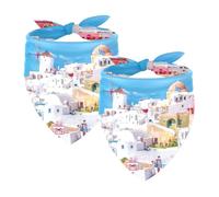 Paquete de 2 bandanas para perros, Grecia, paisaje, isla, bufanda para mascotas, pañuelos, gatos, perros, baberos